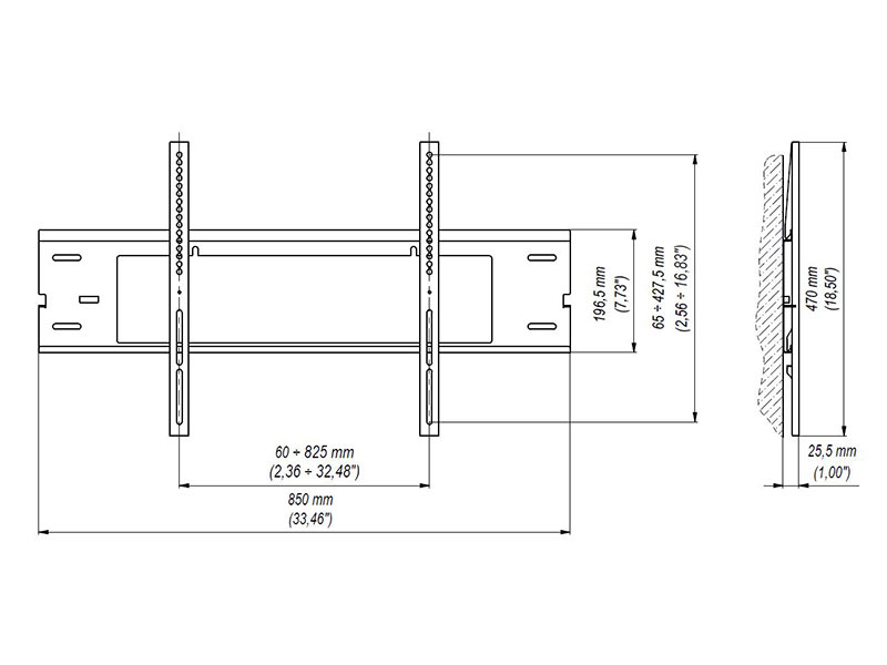 Edbak EWB200 flache Display Wandhalterung, 40-65Zoll Zeichnung