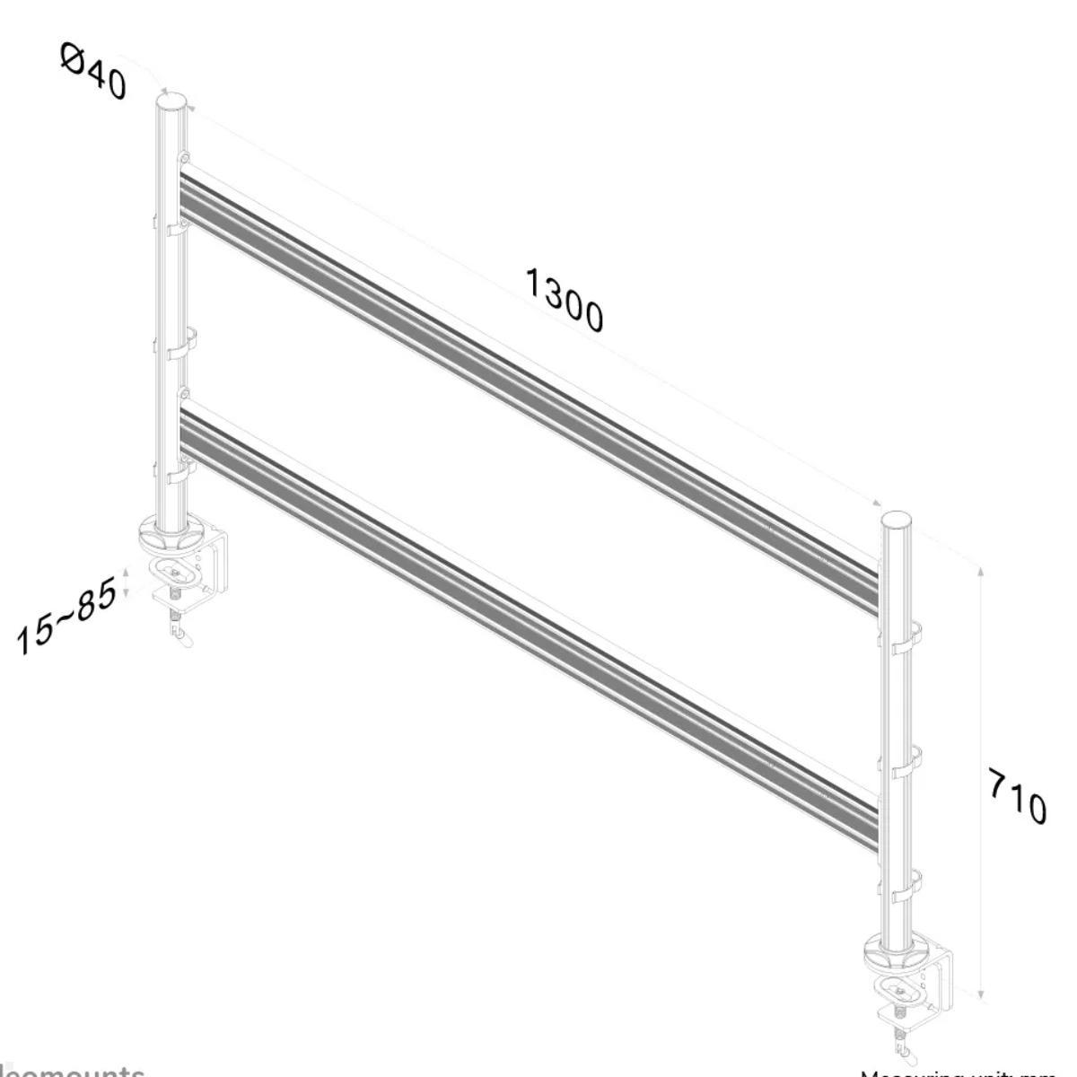 Neomounts FPMA-DTB200 Monitor Toolbar Slatwall als Tischhalterung, Skizze