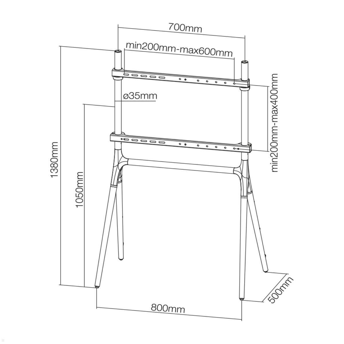 Neomounts NM-M1000BLACK TV Ständer 37-70 Zoll Holz, schwarz, Zeichnung Maße