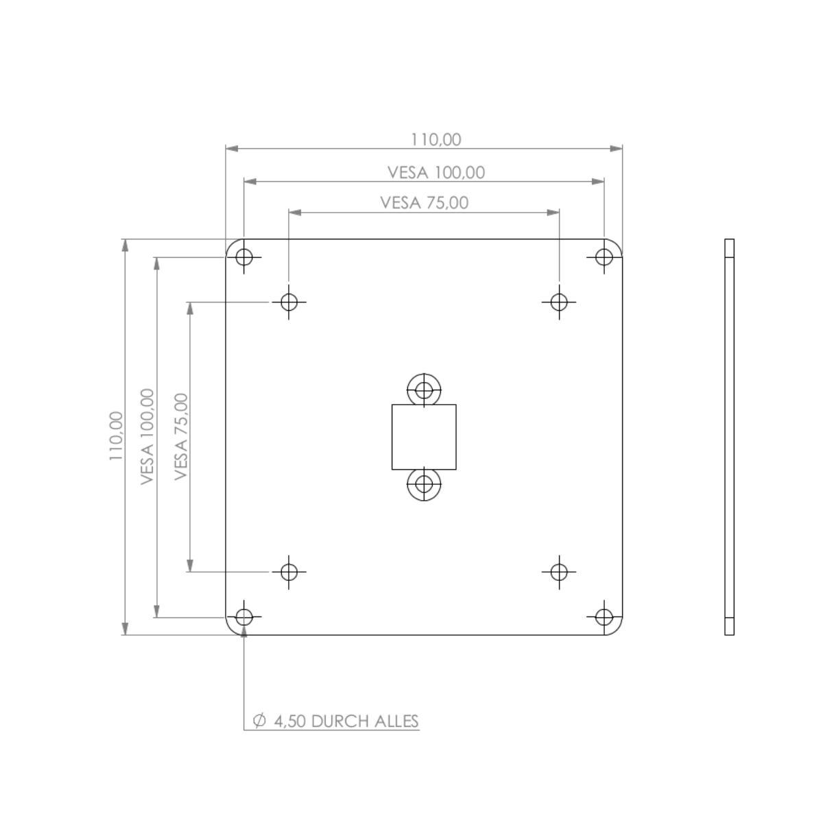 TabLines TBSfix001B Bodenständer mit Universal Tablethalter bis 11 Zoll, Zeichnung Maße Adapter