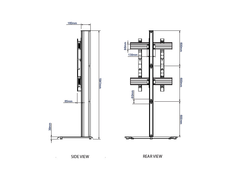 B-Tech BTF843/BB System X Monitorständer 60"-85" Hochformat Maße side