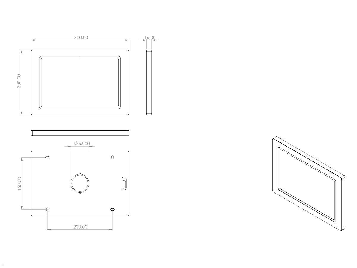 TabLines TWH029S Tablet Wandhalterung für Samsung Galaxy TAB S7 11.0 Zoll, silber technische Zeichnung