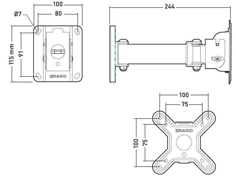 Erard CLIFF 100TW90 Monitor Wandhalterung Zeichnung