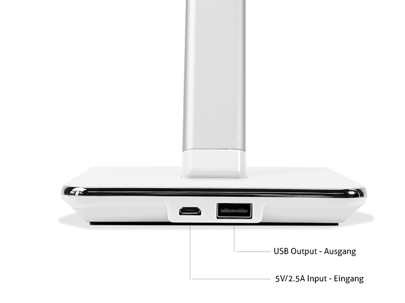 TecLines DL001W LED Tischlampe dimmbar mit induktiver Ladestation, weiß Anschlüsse