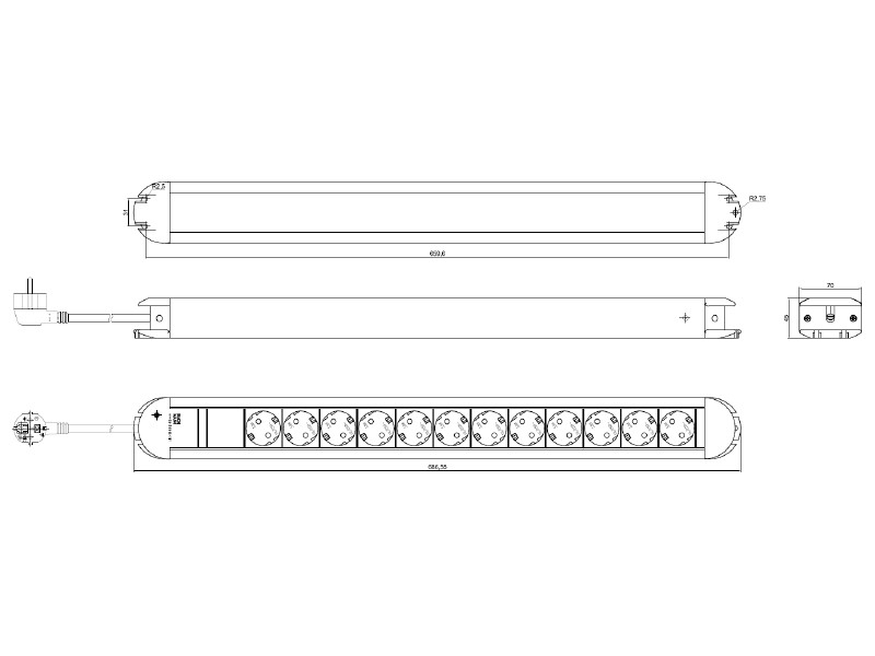 Bachmann PRIMO 12x Steckdosenleiste mit 2m Zuleitung (331.012) Zeichnung