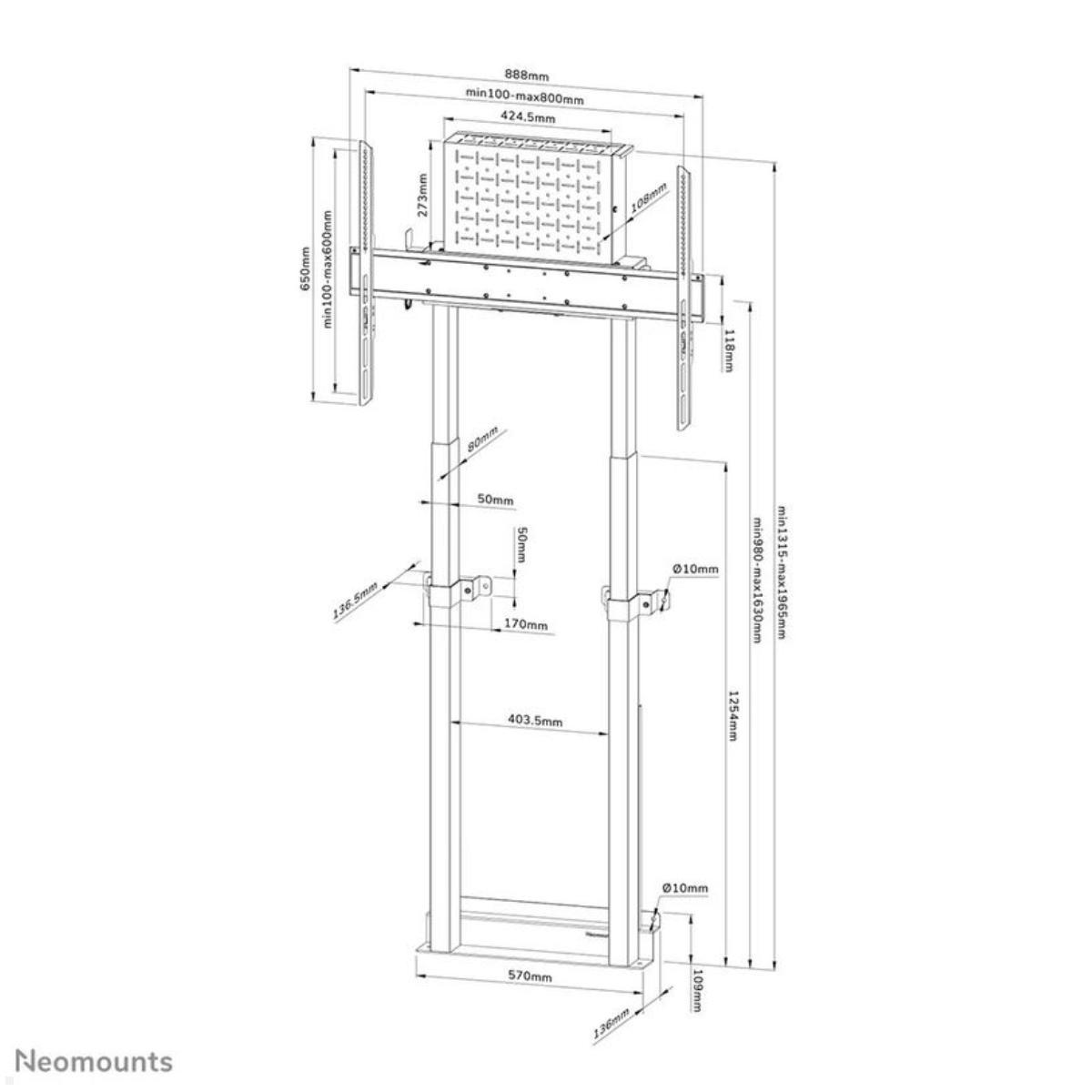 Neomounts WL55-875BL1 elektrischer TV Boden Wandhalter bis 100 Zoll, schwarz technische Zeichnung