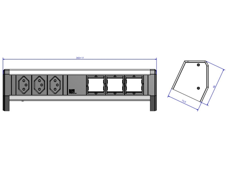 Bachmann DESK 1 3x Steckdose CH, 3x Custom Modul (902.010) Zeichnung