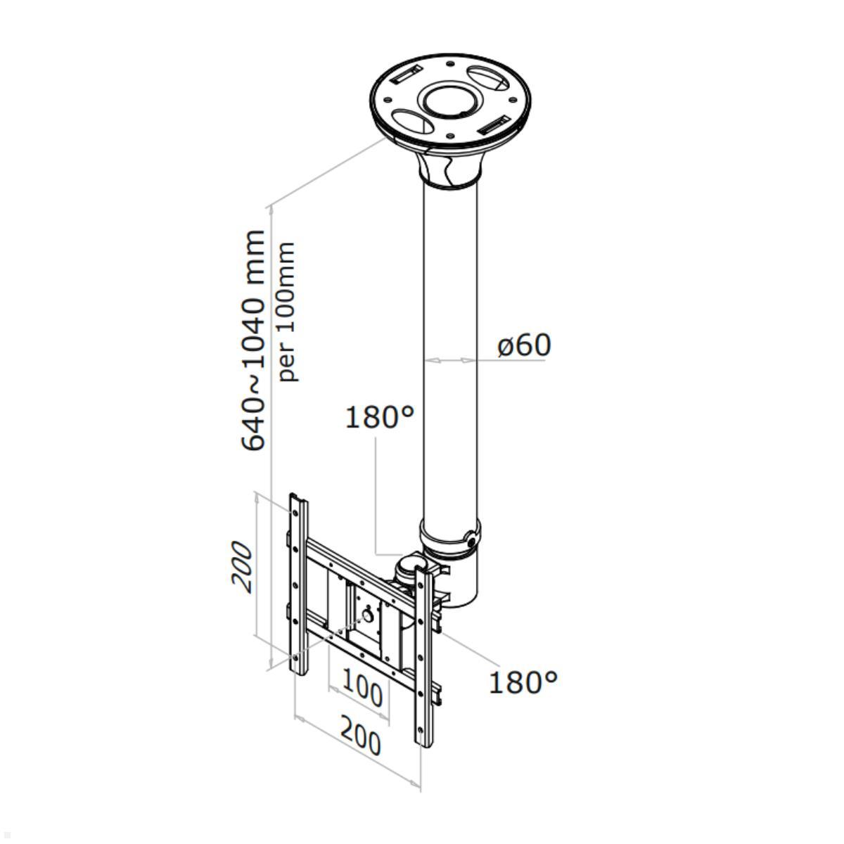 Neomounts FPMA-C200 Monitor Deckenhalterung 640-1040 mm, silber, Zeichnung Maße