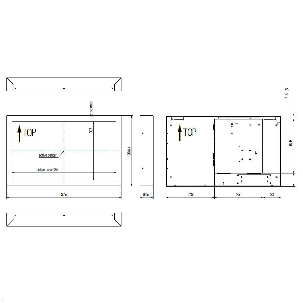 Distec BLO-Line A1 Brandschutz Monitor 24 Zoll IQ Atom Blende quer (DS-92-051Q) technische Zeichnung