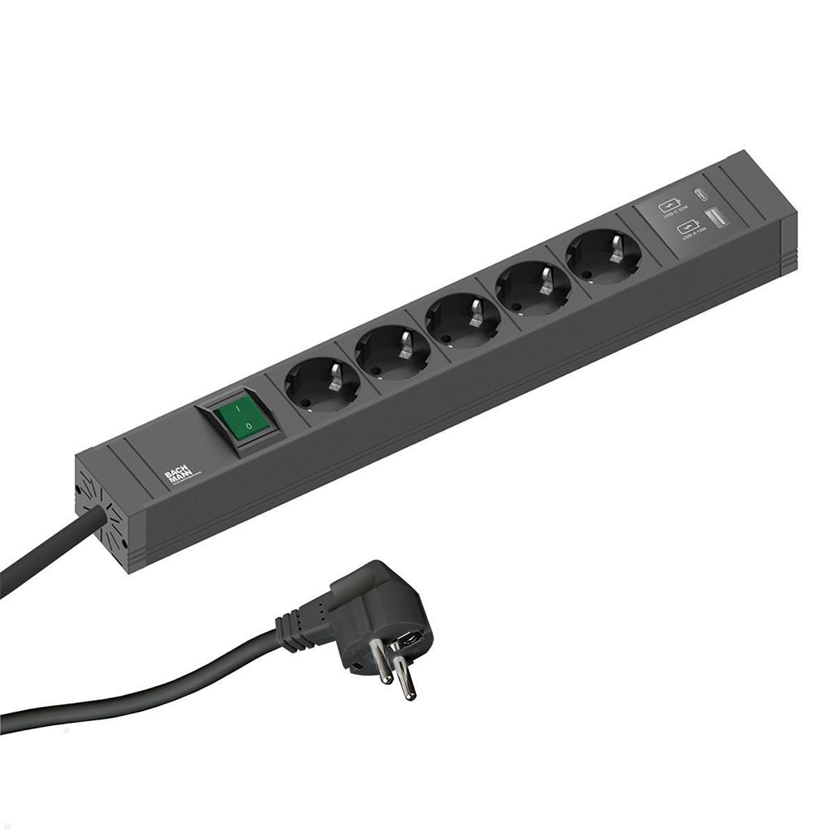 Bachmann CONNECT LINE 5x Steckdose, 1x USB A/C, 1x Schalter (420.0211) mit Zuleitung