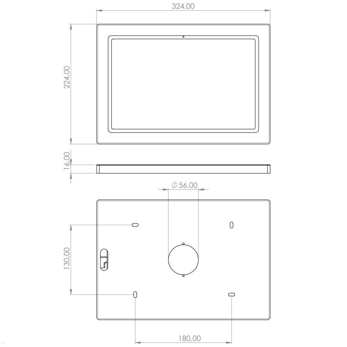 TabLines TWH040B Tablet Wandhalterung für Samsung Tab S8+ 12.4, schwarz, technische Zeichnung