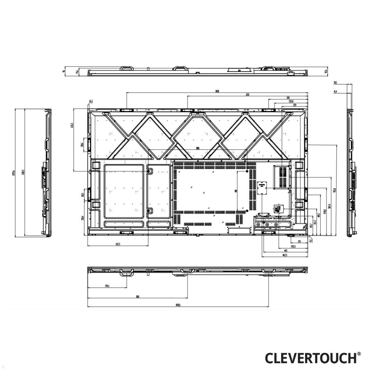 Clevertouch Non Touch CM PRO Digital Signage Display 98 Zoll 4K UHD technische Zeichnung