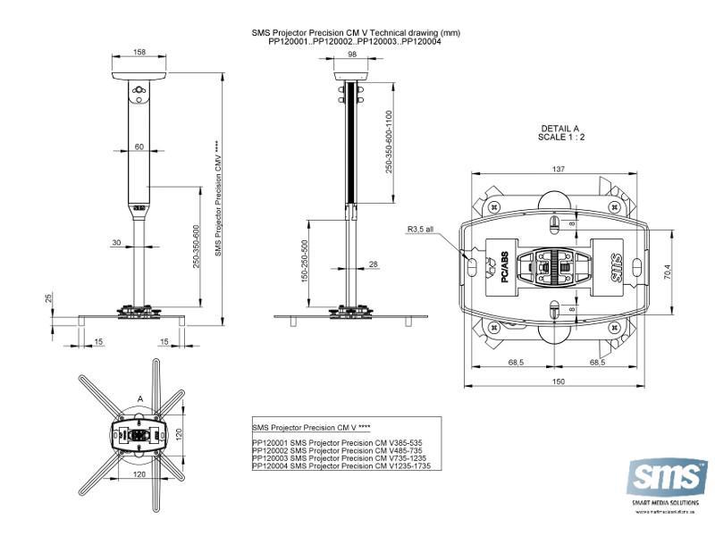 SMS Beamer Deckenhalterung CM V 385-535mm weiß (PP120001)