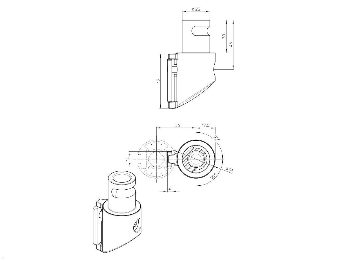 Novus Zubehör MY / TSS Säulenadapter für Clu Monitorarm, weiß technische Zeichnung