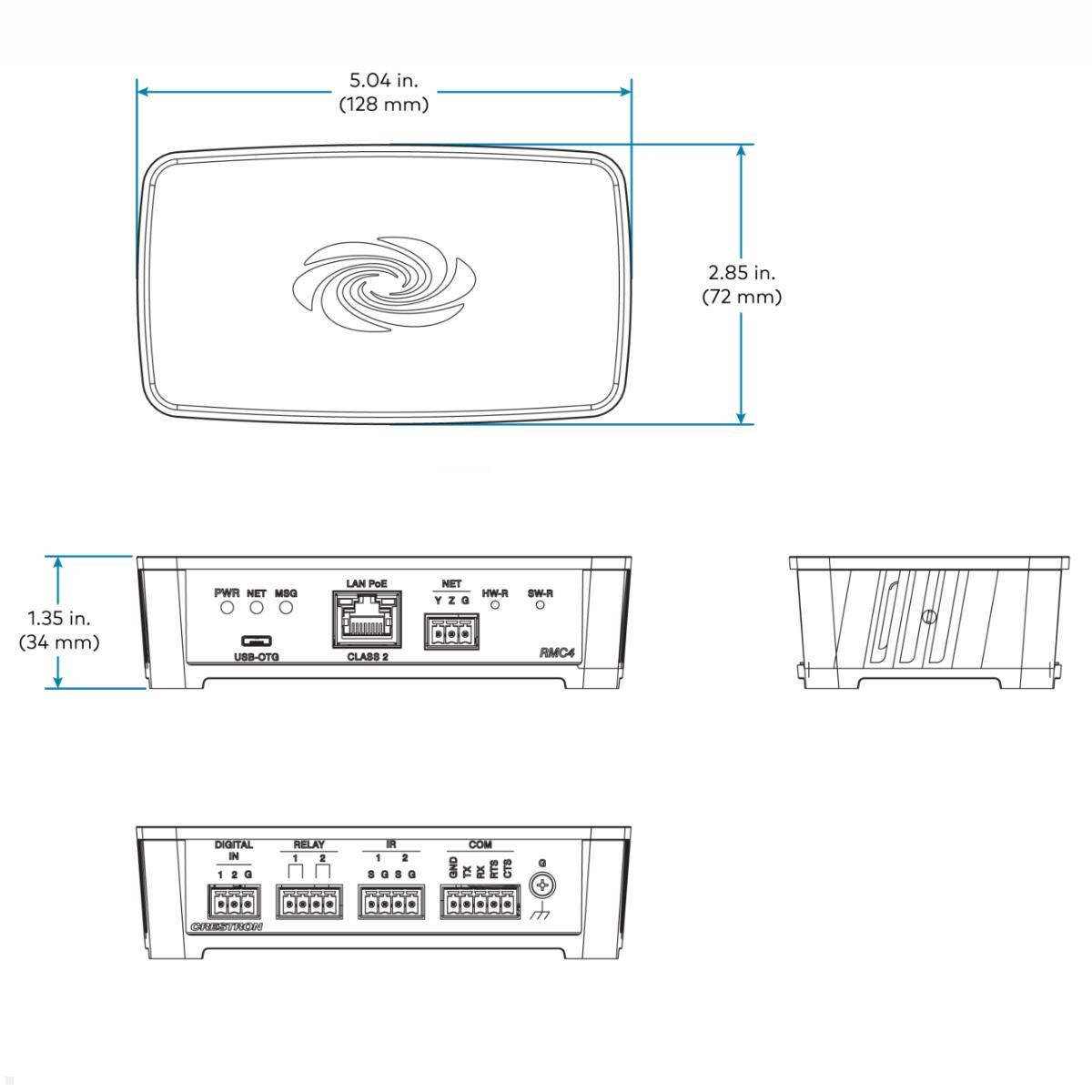 Crestron Steuerungssystem 4er-Serie (RMC4), Technische Zeichnung