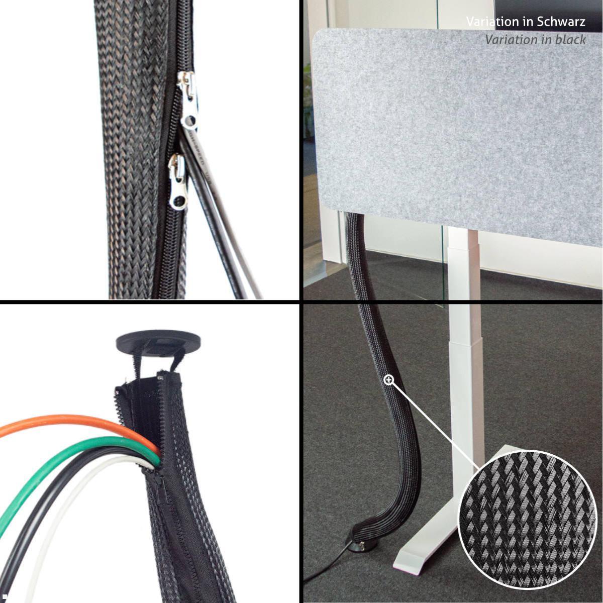 TecLines TKF002S Kabelführung Mesh Gewebe für Steh-Sitz Tisch 130 cm, silber Detail Reißverschluss