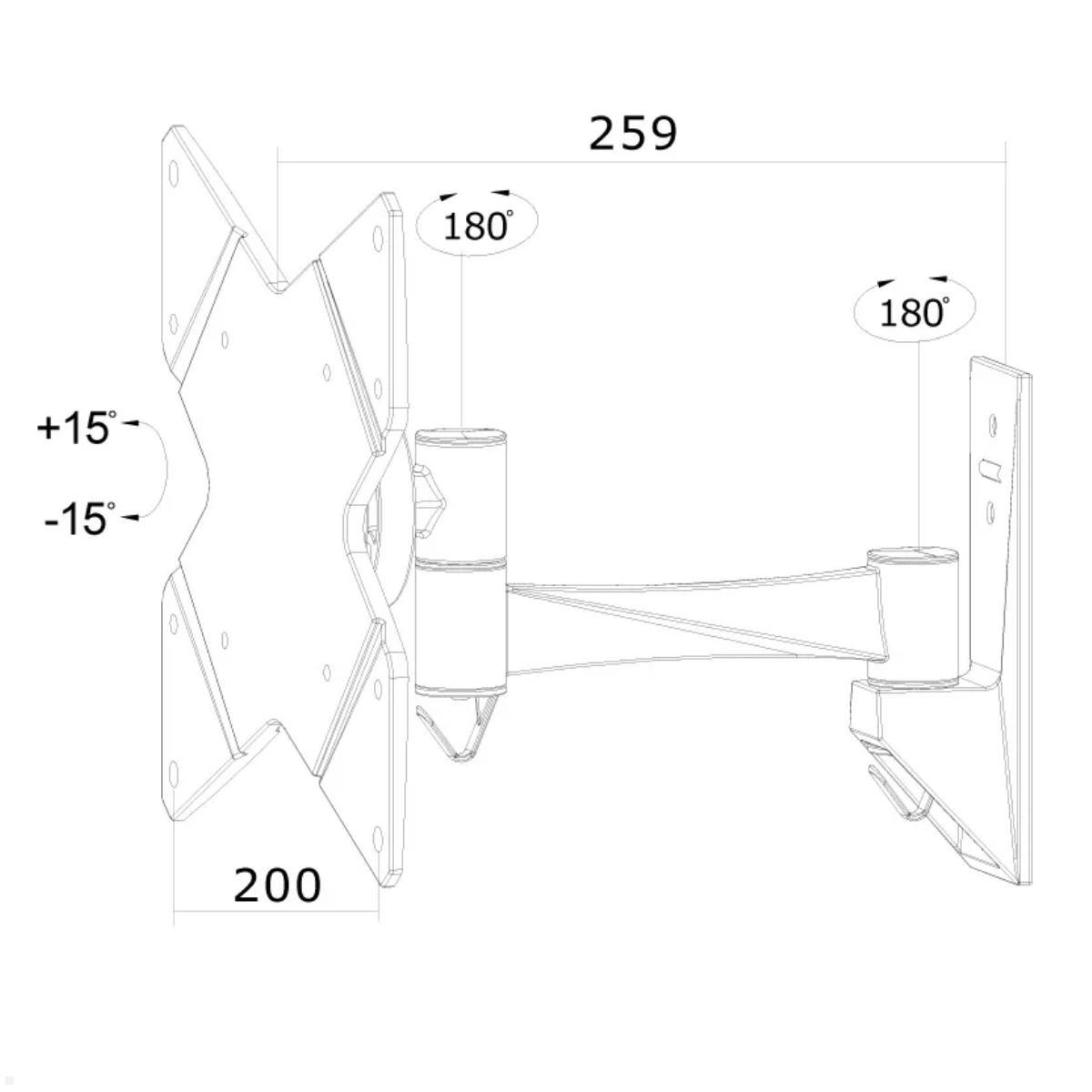 Neomounts FPMA-W825 schwenkbare TV Wandhalterung 10-40 Zoll, schwarz, technische Zeichnung