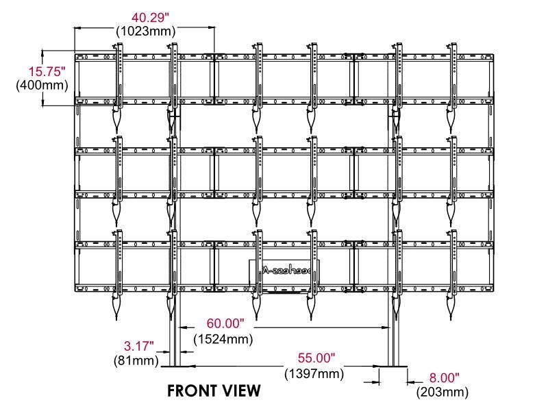 peerless Modulare Videowand-Standhalterung DS-S555-3X3 Maße