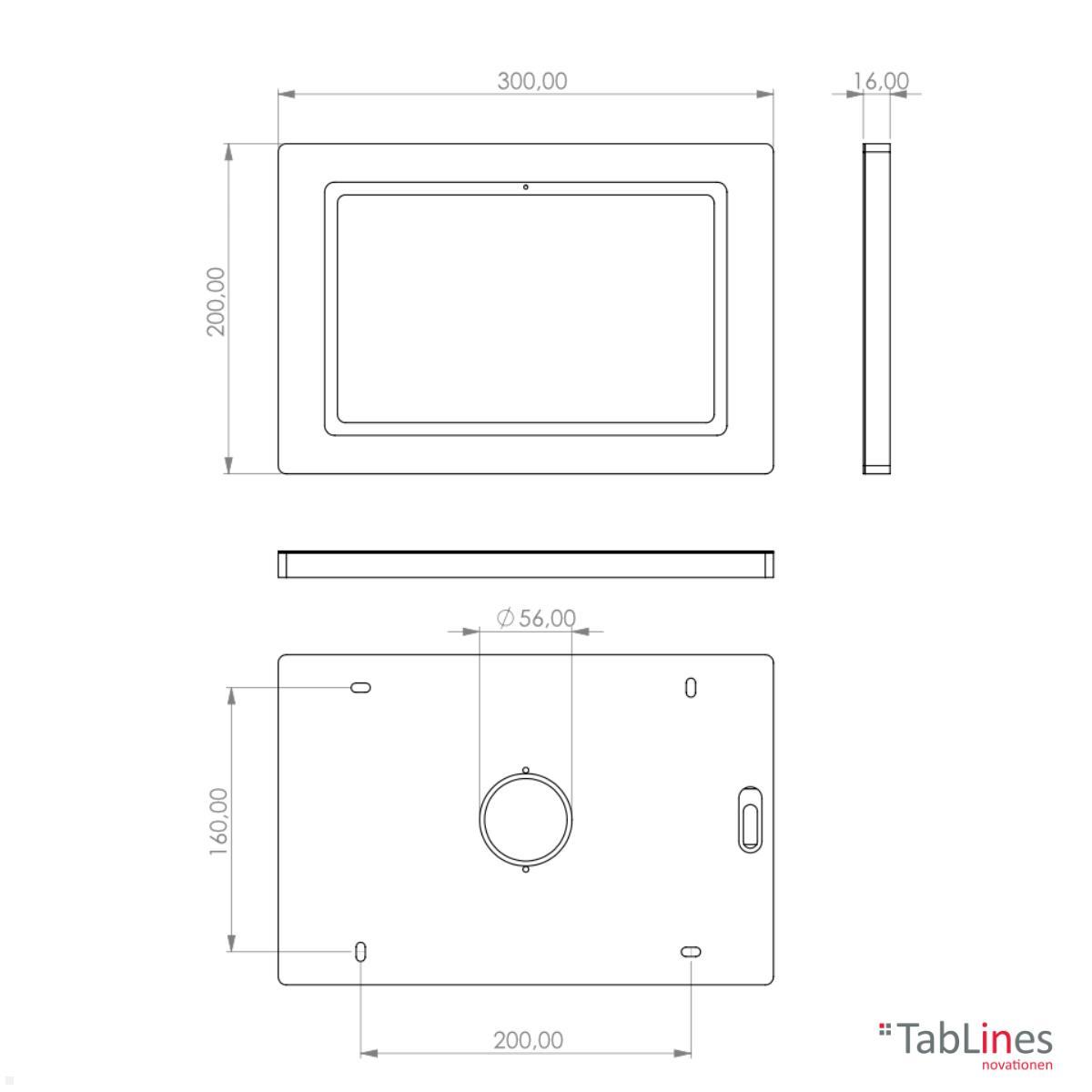 TabLines TWH048W Tablet Wandhalterung für Samsung Tab S6 Lite 10.4 (2022), weiß technische Zeichnung