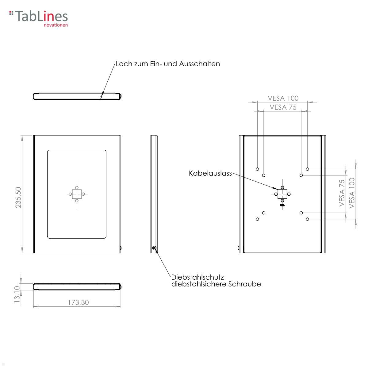 TabLines TSG086B Tablet Schutzgehäuse für Apple iPad Mini 6 (2021), schwarz technische Zeichnung