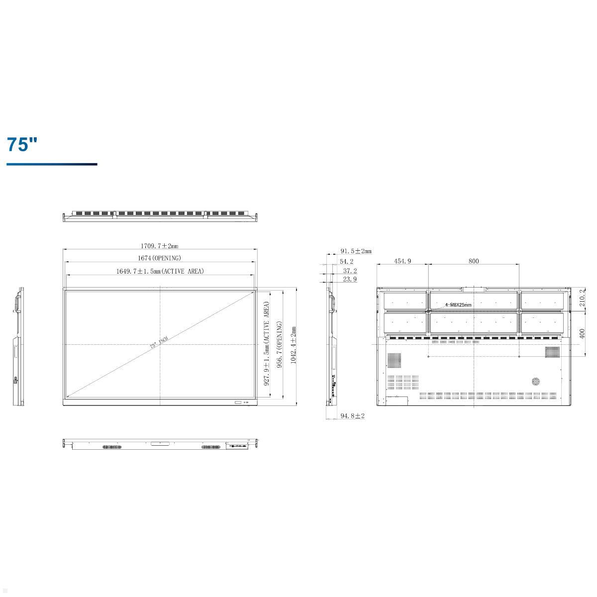 Clevertouch UX Pro Touchscreen 75 Zoll 4K UHD, interaktives Whiteboard, technische Zeichnung