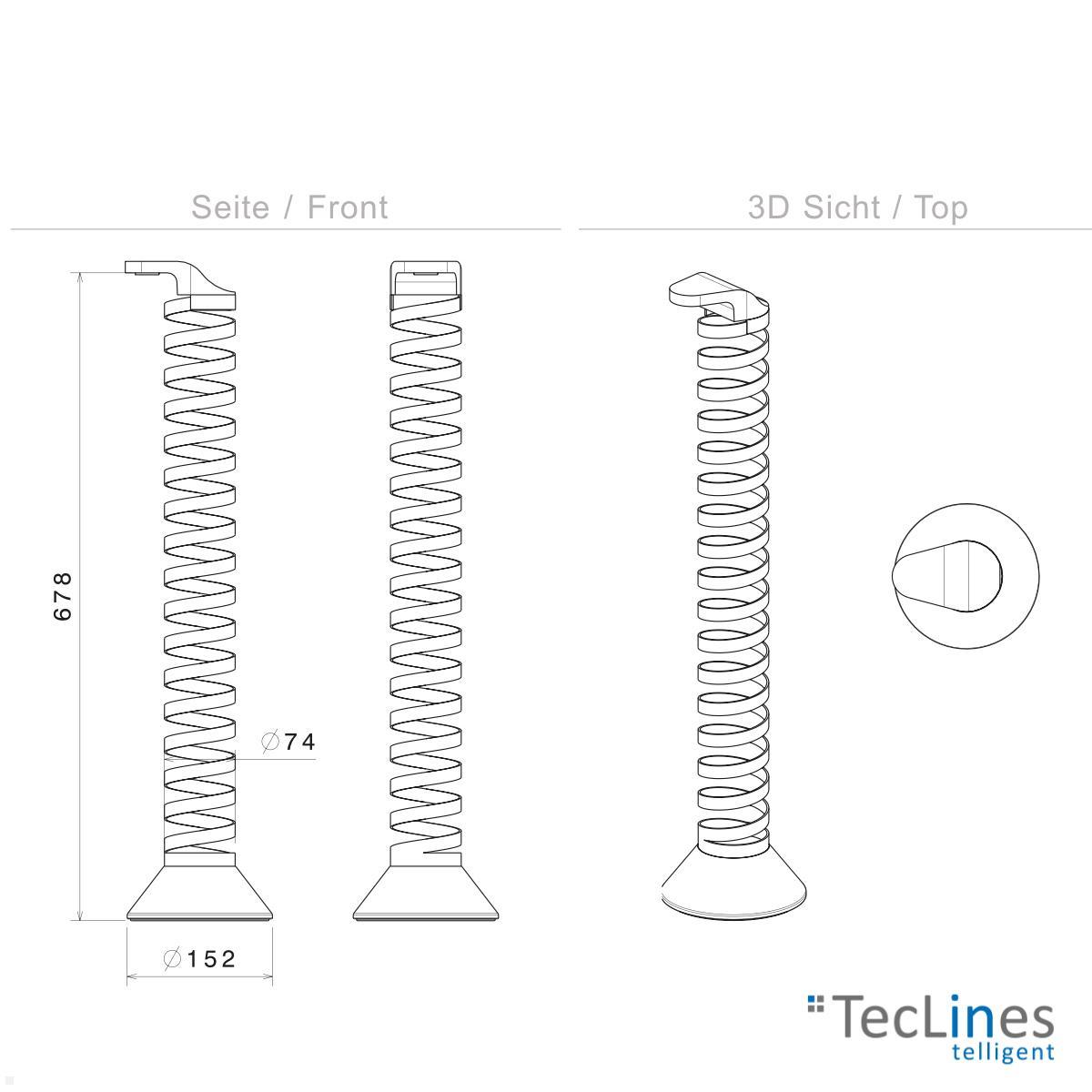 TecLines TKS001G Kabelführung / Kabelschlauch für Steh Sitz Tisch 1300 mm, grau technische Zeichnung