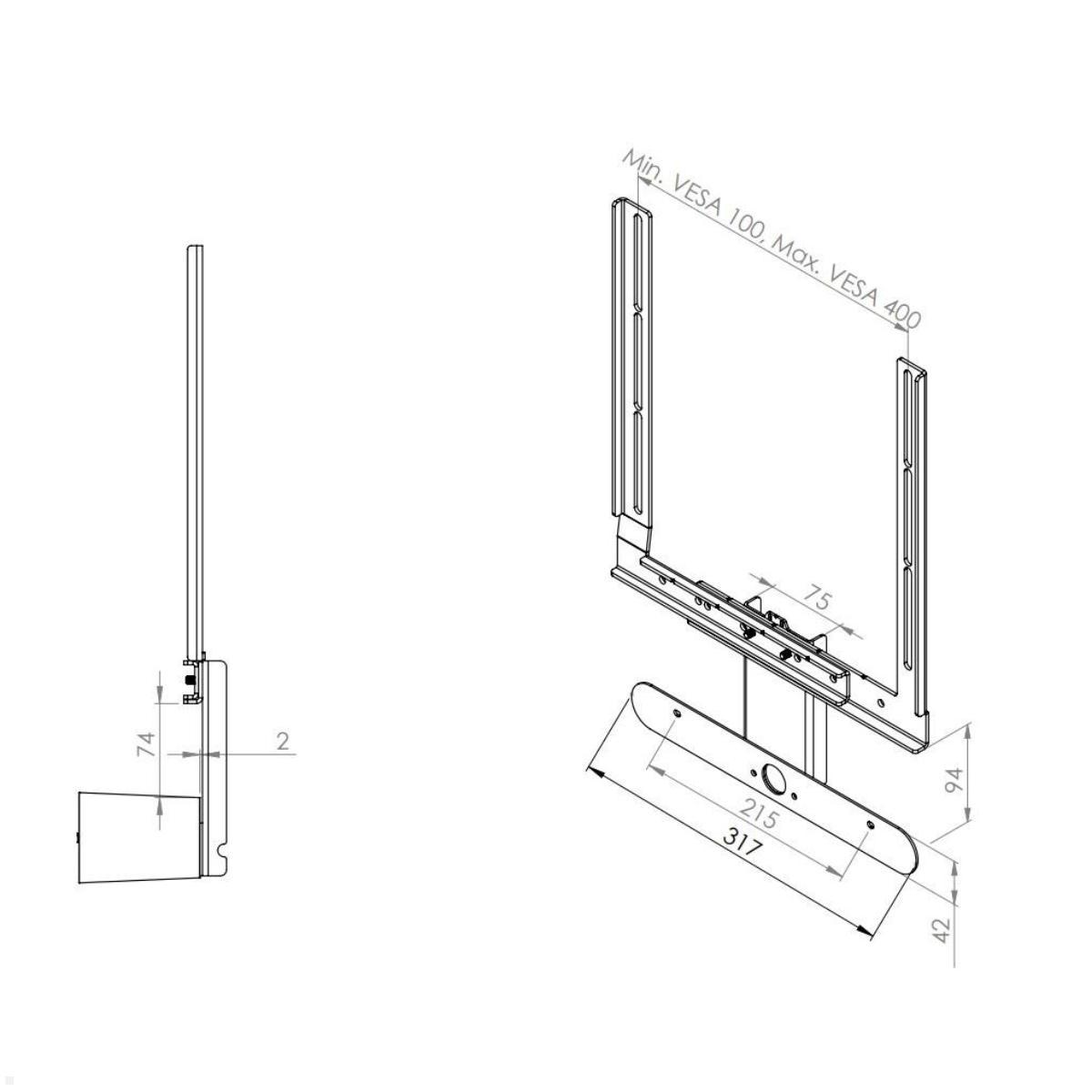 Cavus VESA Halterung für Sonos Ray Soundbar, weiß (CFSRAYW), technische Zeichnung