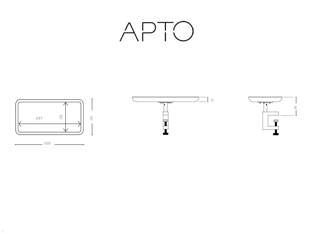 APTO Table Shelf Bamboo Stiftablage, 297x136mm Bambus mit Tischklemme olivgrün technische Zeichnung