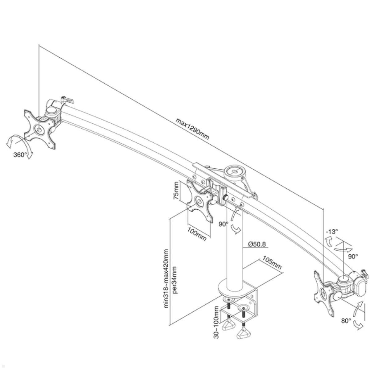 Neomounts FPMA-D700D3 3-fach Tischhalterung mit Klemme, Skizze