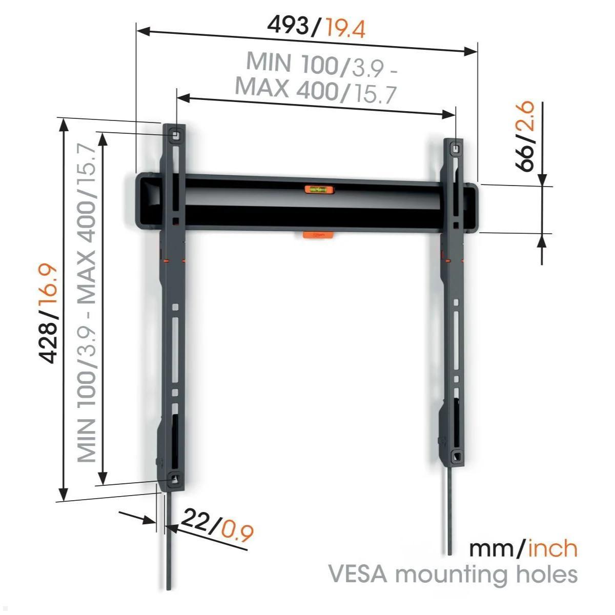 Vogels COMFORT TVM 3405 flache TV Wandhalterung 32 - 77 Zoll, schwarz technische Zeichnung