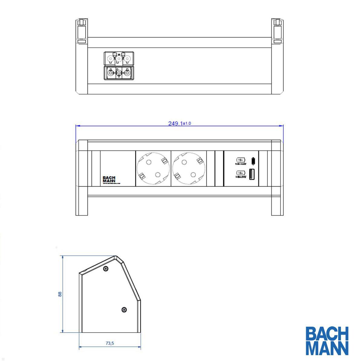 Bachmann DESK 1 WHITE 2x Steckdose mit USB-Charger A/C (902.0290) technische Zeichnung