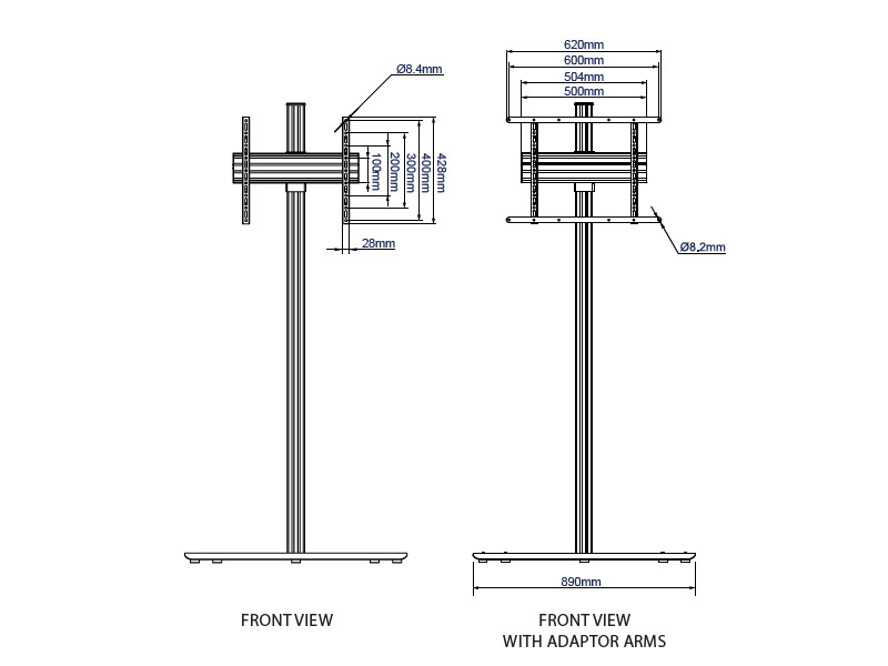 B-Tech BTF840/BB System X Monitorständer 39"-65" Maße