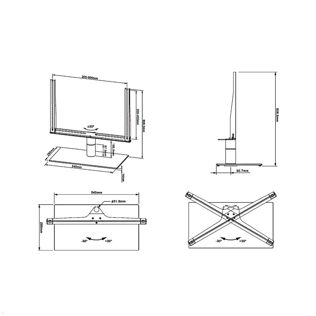 Cavus CAVTSL TV-Ständer für Tisch/Sideboard schwenkbar bis 65 Zoll Maße