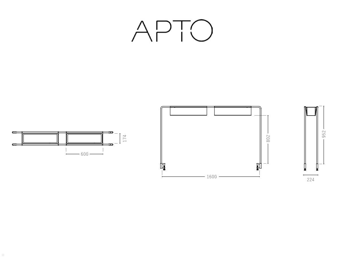 APTO Schreibtisch Halterung für Blumenkästen 160x80x2cm mit Tischklemmen, mattschwarz technische Zeichnung