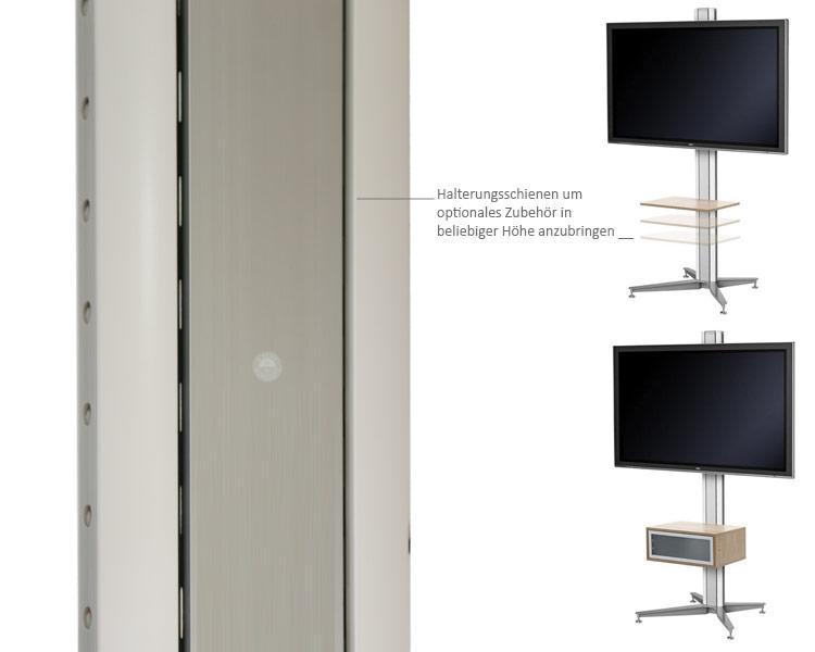 SMS Flat X FH MD 1455 fahrbarer Monitorständer Rücken an Rücken (PD033001-P0) Schienen um Zubehör zu befestigen