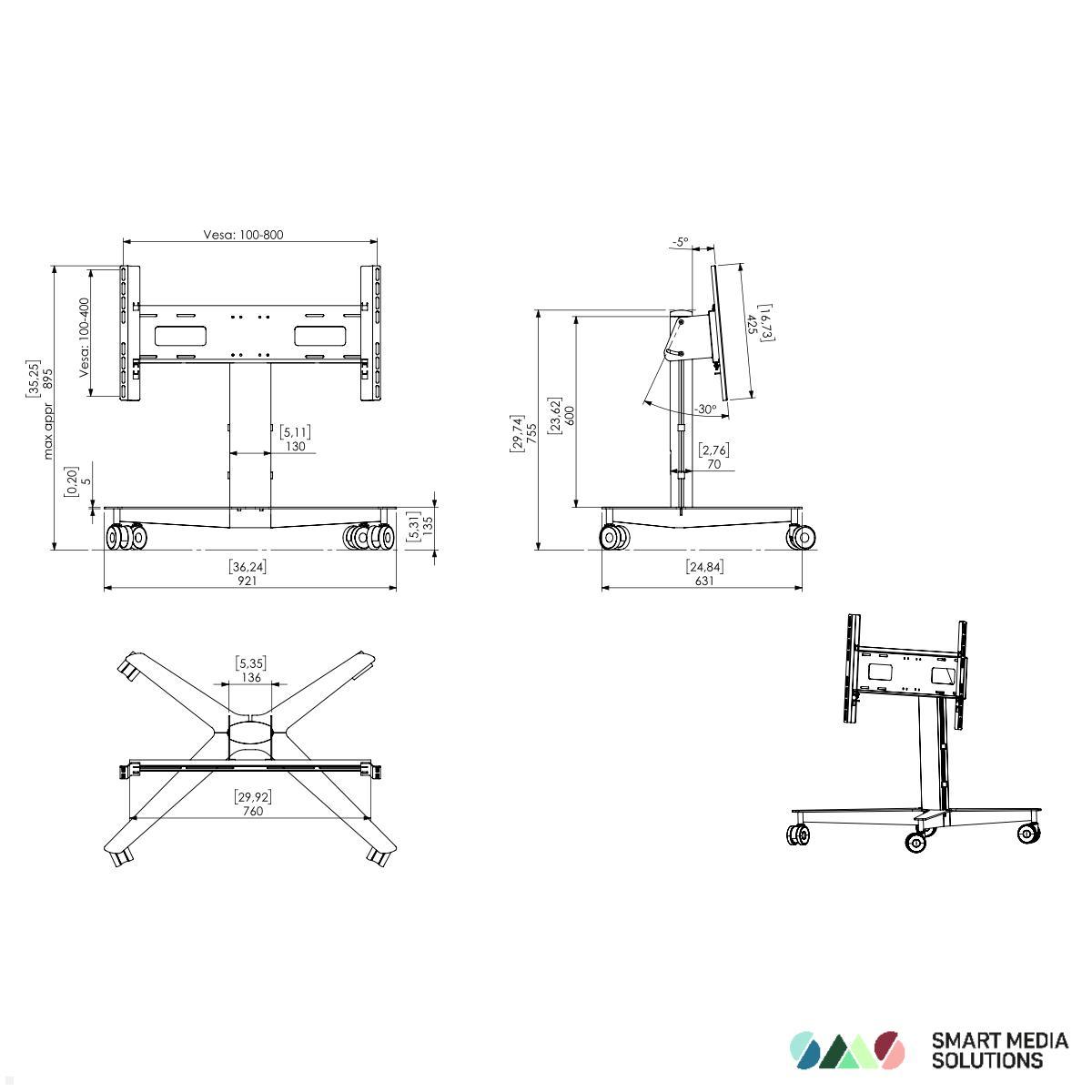 SMS Icon FH MT600 BL mobiler Studio Monitorständer, niedrige Höhe (K12-028-1) technische Zeichnung