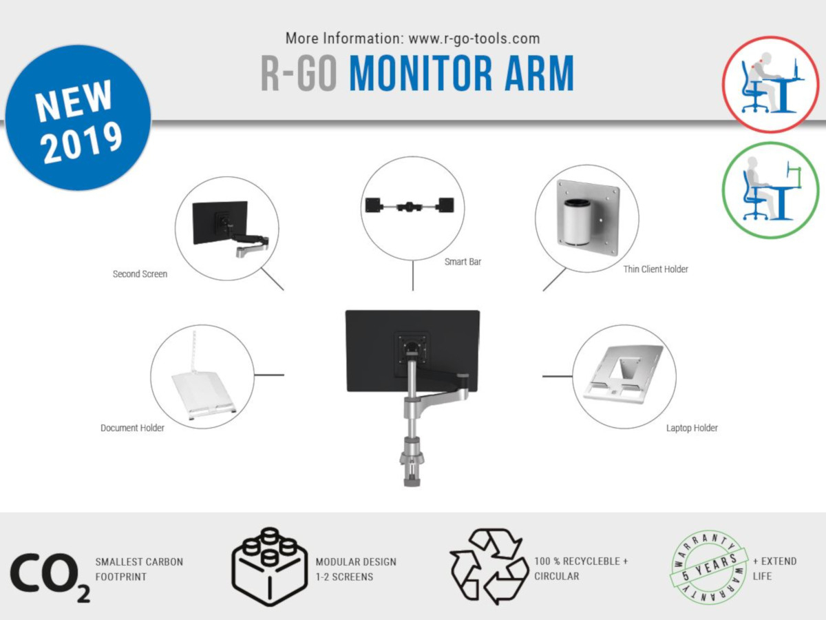 R-Go Tools Zepher Dual Monitor Tischhalterung bis 26 Zoll, RGOVLZE4TWSI, silber/schwarz Info Sheet