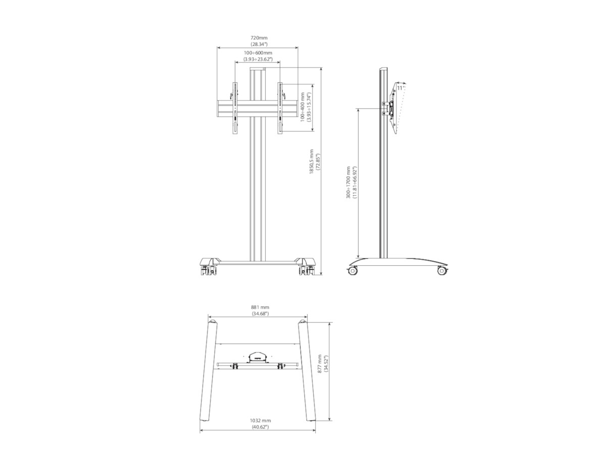 Edbak TRV100 mobiler Monitorständer, 42-55Zoll technische Zeichnung