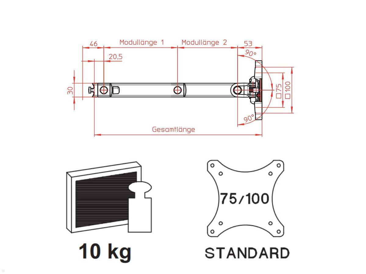 TV Halterung Novus SKY 11N 445 mit Schwenkarm (650mm) Maße