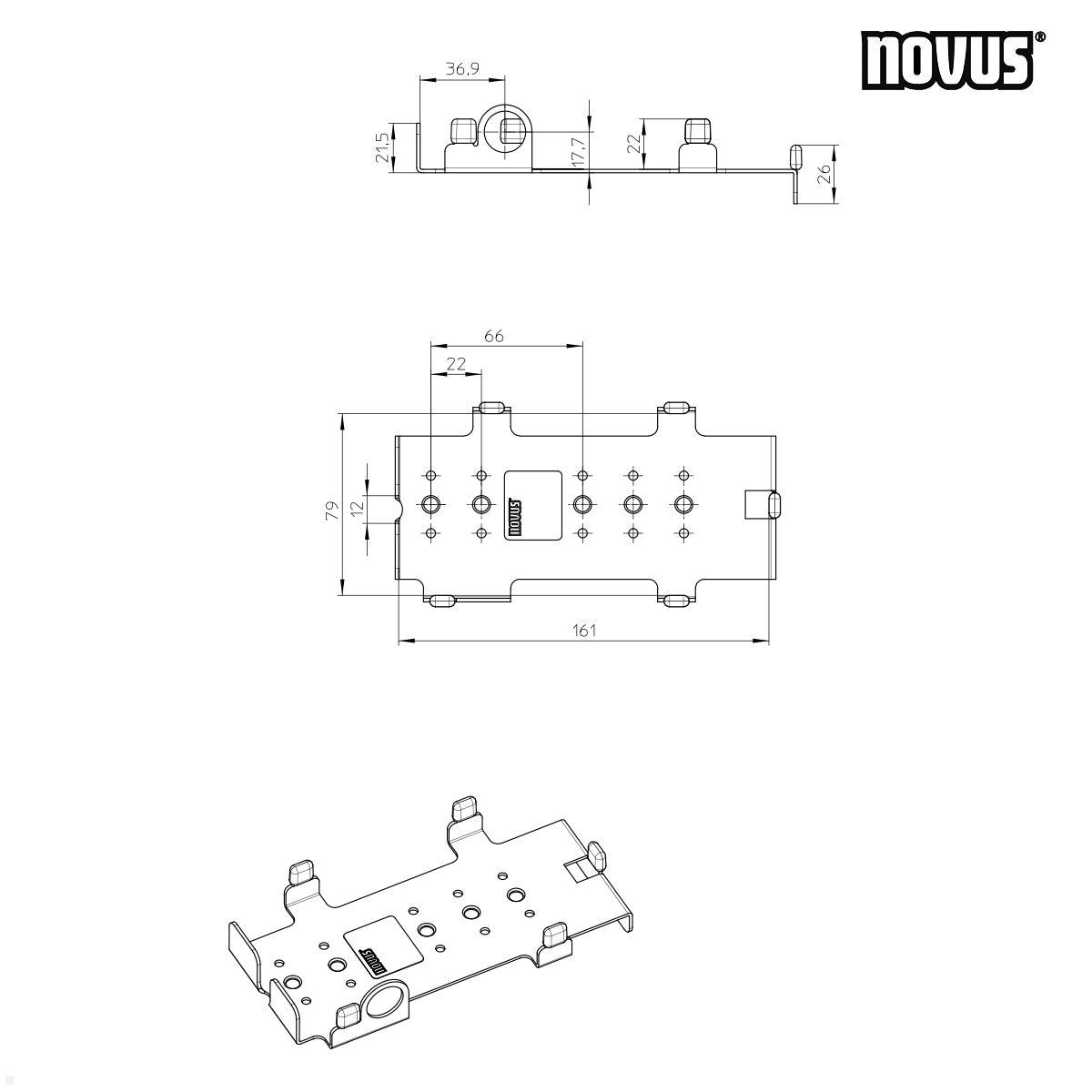 Novus POS Halterung für EC Cash Terminal Spire SPp30 (851+0035+027) technische Zeichnung