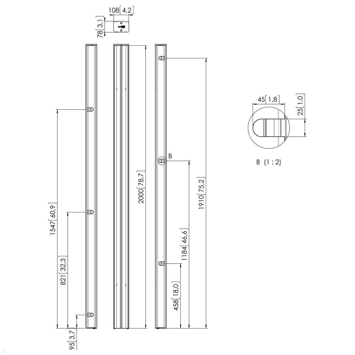 Vogels Connect-it PUC 2720 - 200 cm Säule für Bodenhalterung, schwarz, Zeichnung Maße