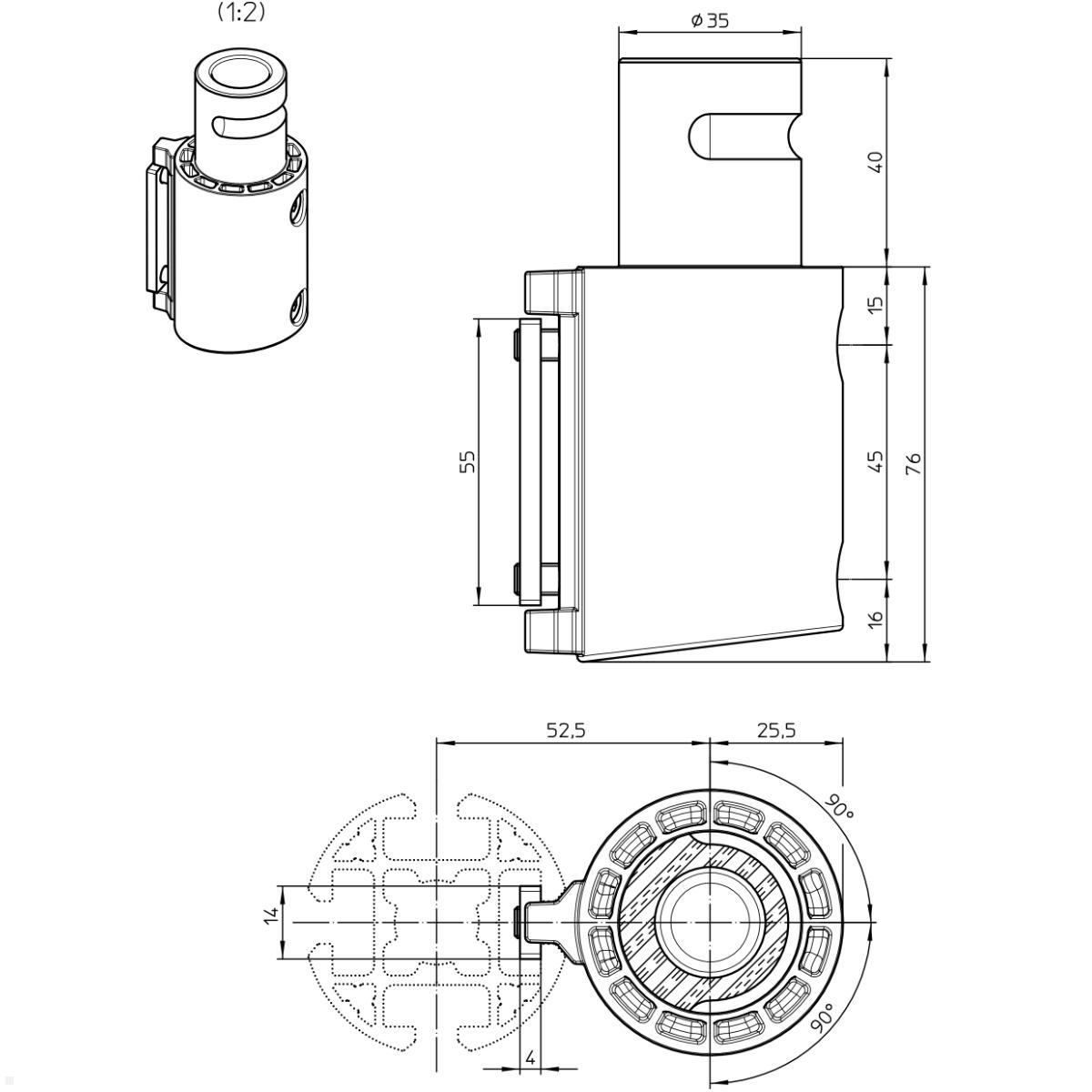 Novus Clu Plus Zubehör Säulenadapter für TSS / POS (899+0099+000), silber, technische Zeichnung