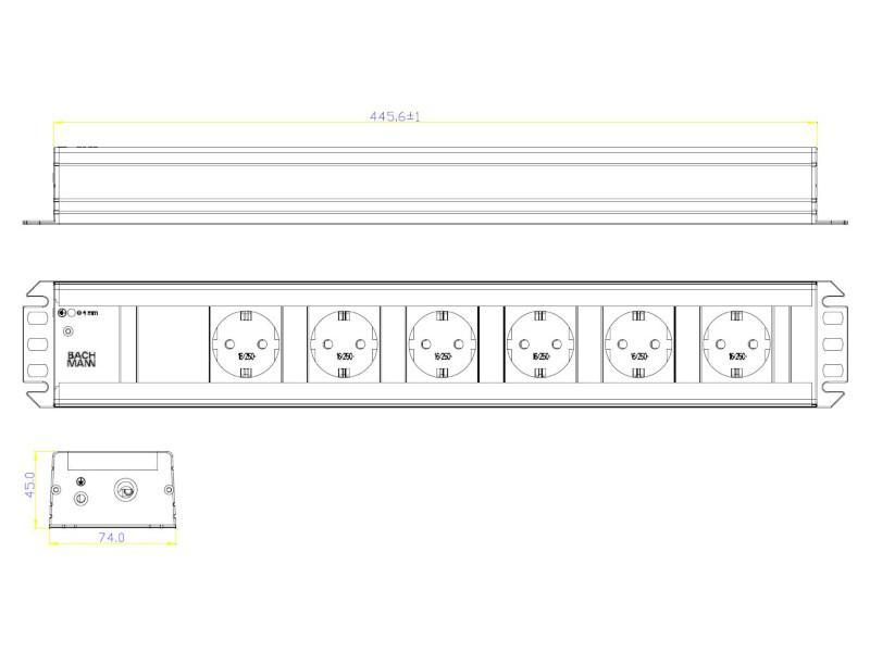 Bachmann Handwerkerleiste 6x Steckdose, 19-Zoll-Rack kompatibel (300.000) Maße