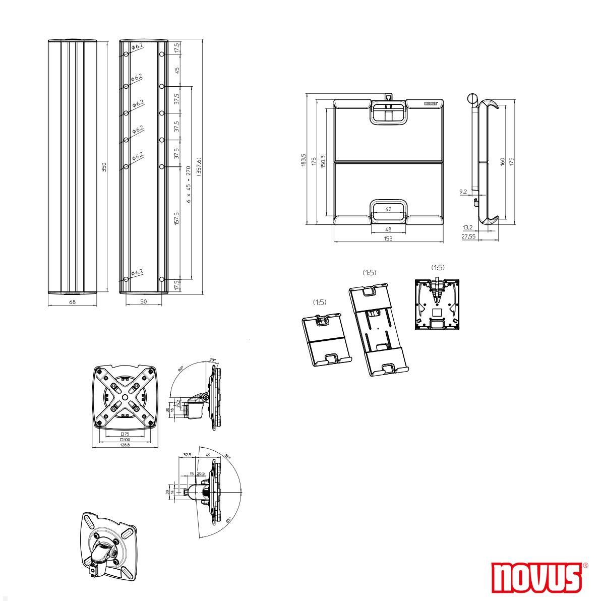 Novus MY tab Fix W Tablet Wandhalterung Schiene anthrazit (910+3089+000) technische Zeichnung