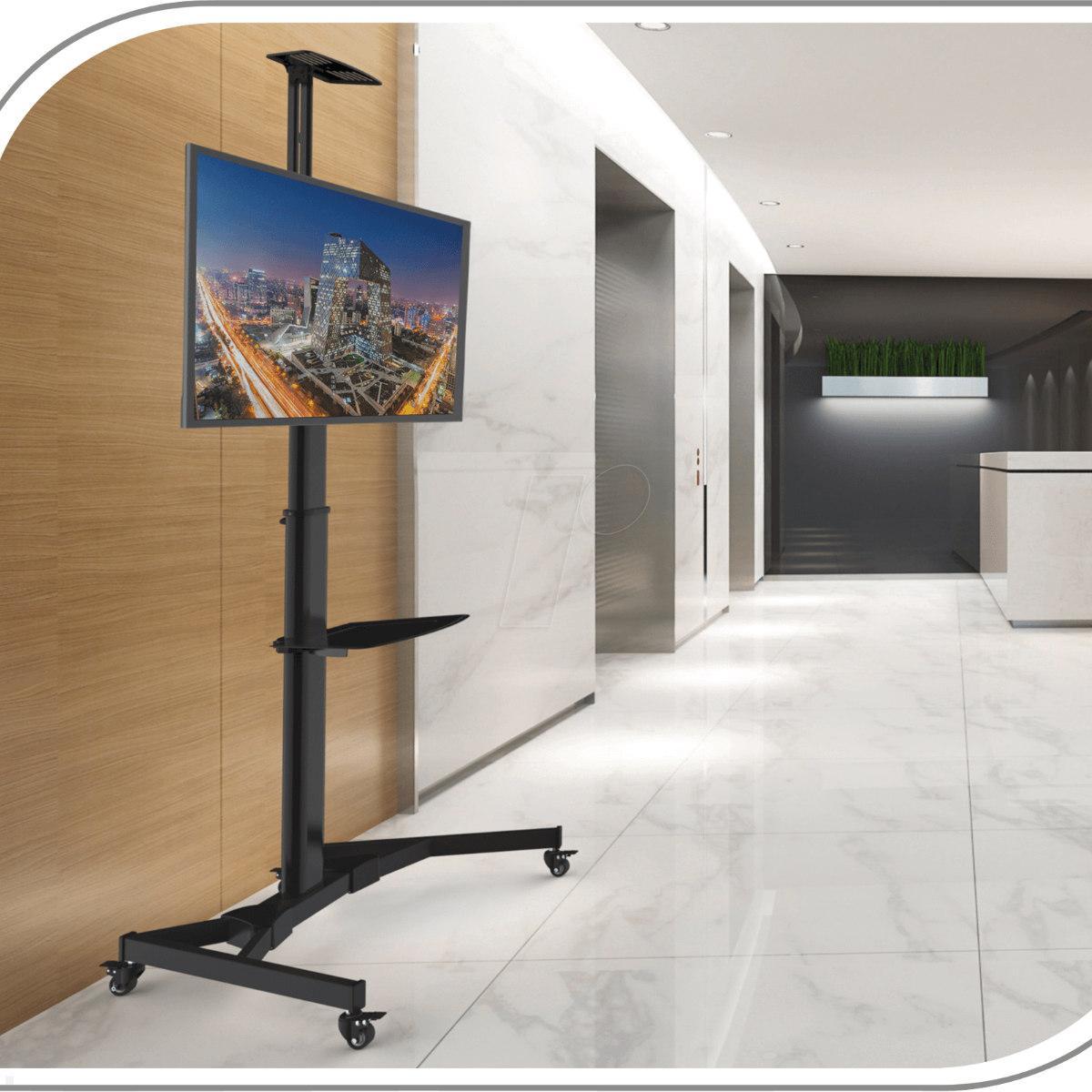 PureMounts PM-CART-70B TV Ständer mit Rollen + Ablagen bis 70 Zoll, schwarz Anwendungsbeispiel