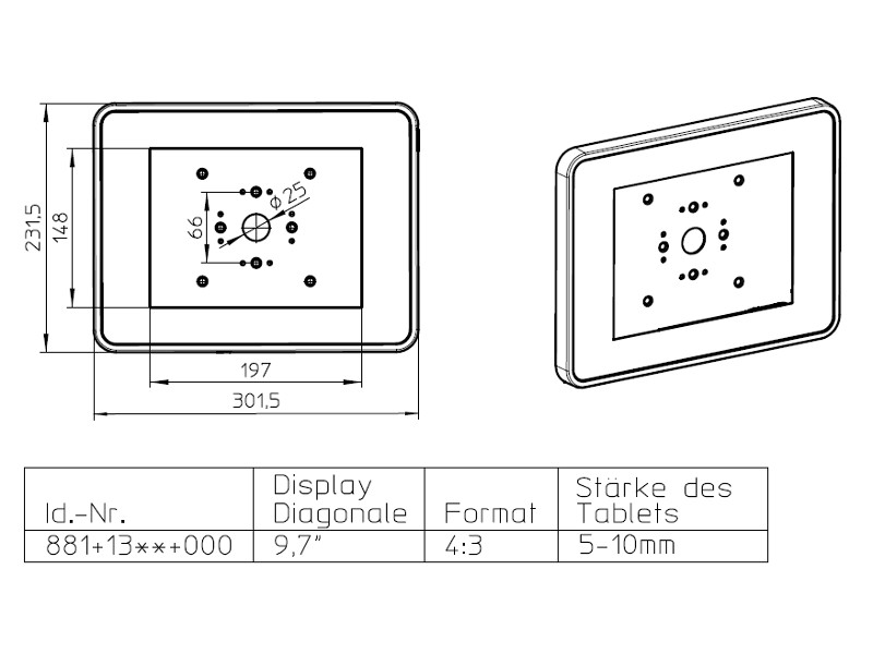 Novus POS TabletSafe iPad Maße