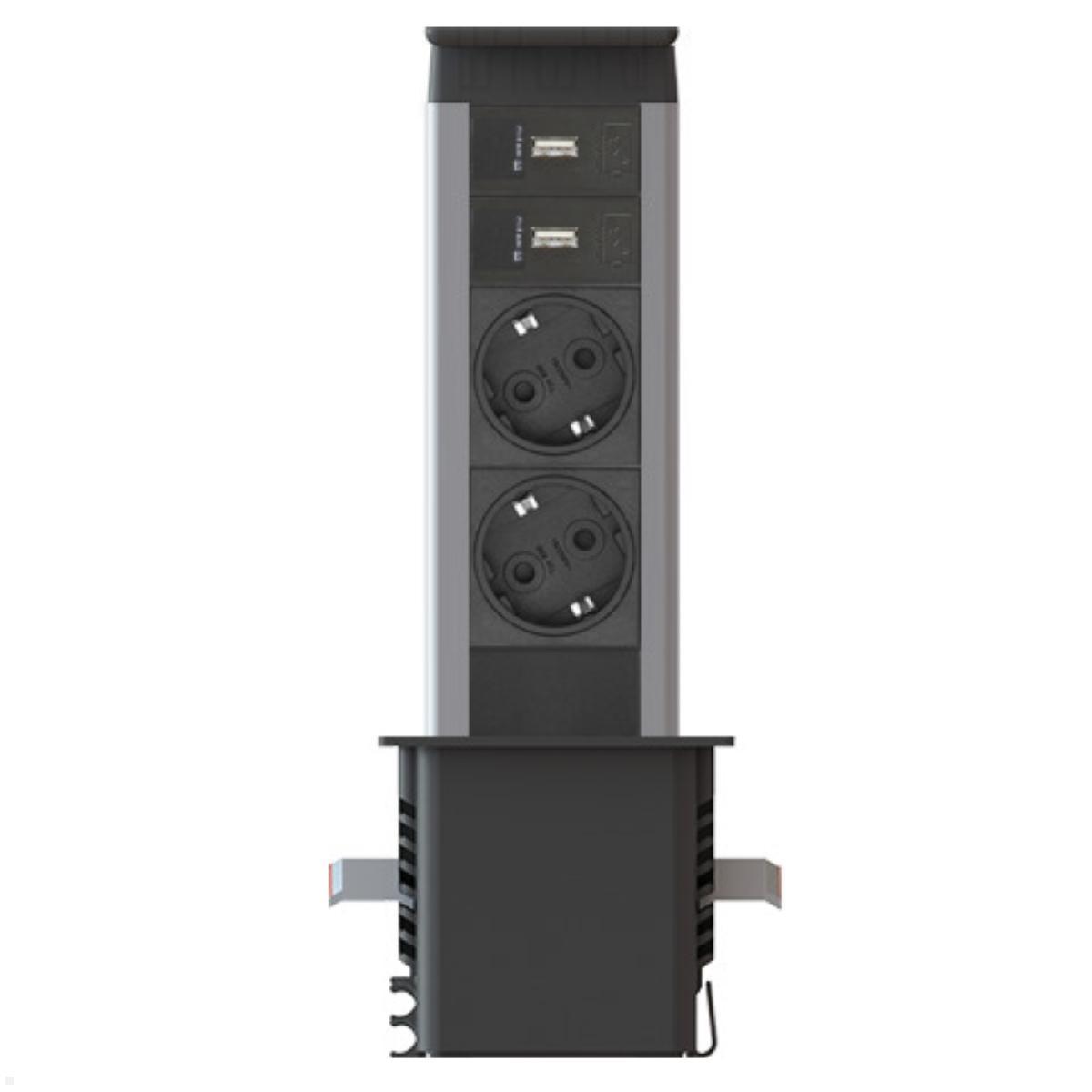 EVOline Port Push 2-fach Einbausteckdose, 2x USB,  Ansicht komplett