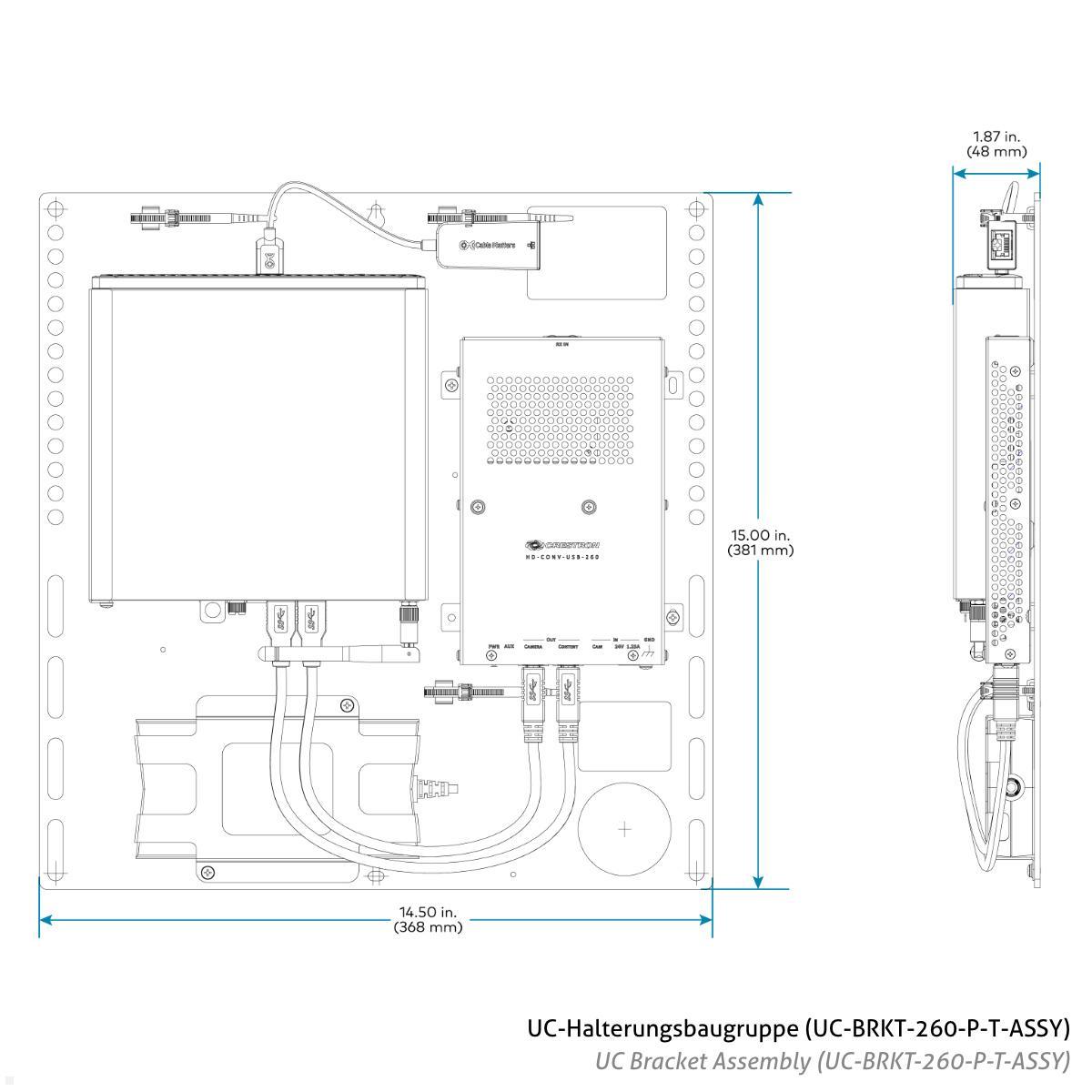 Crestron Flex Advanced Tabletop Videokonferenzsystem für große MS Teams Räume (UC-MX70-T) technische Zeichnung UC-Halterung