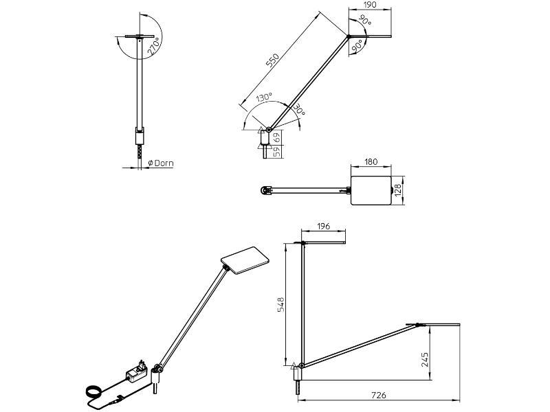 Novus Attenzia complete LED Tischlampe zum Aufstecken (740+2109+000) technische Zeichnung