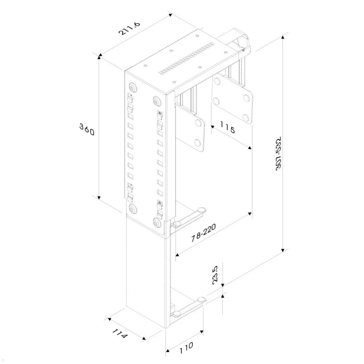 Neomounts CPU-D100BLACK PC Halterung Tisch, schwarz, technische Zeichnung